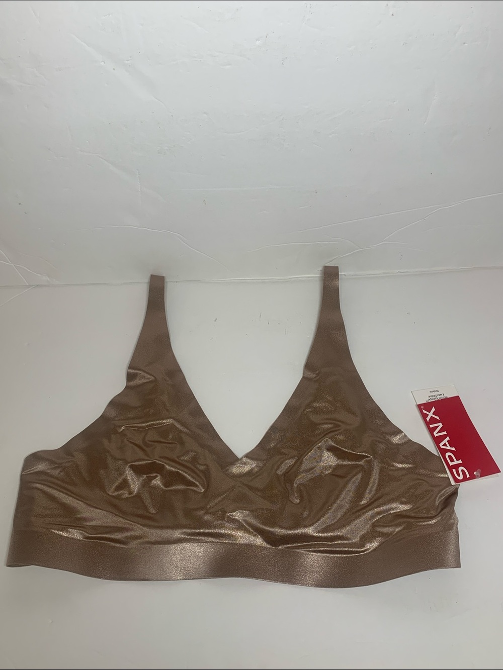SPANX LuxeShine Bralette Cafe Au Lait Shimmer Metallic Foil Sz M NWT - Picture 2 of 12